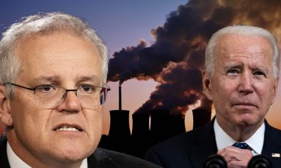 Australian Prime Minister Scott Morrison with US President Biden standing with coal