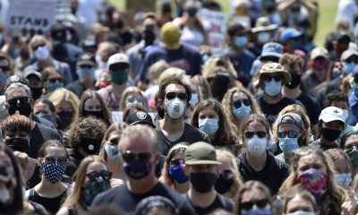 Americans using face masks during rally in the US