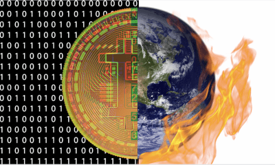 Bitcoin cryptocurrency and climate change with world on fire