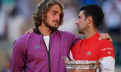 Novak Djokovic and Stefanos Tsitsipas at Roland Garros.