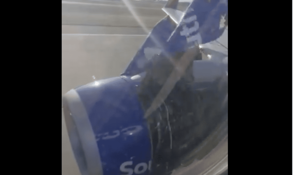 Terrifying moment Southwest engine cover rips off