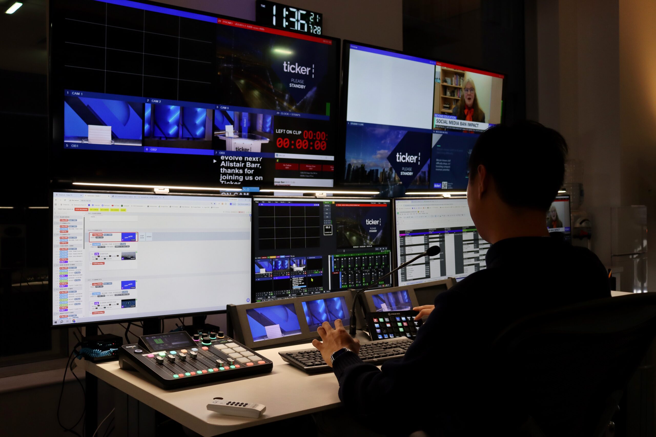 Ticker's live television control room