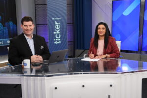 Reshmi Kumar with Ahron Young at the Ticker News Studio